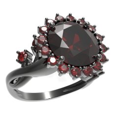 BG prsten s kulatým kamenem 512-P Stříbro 925 - ruthenium (30-90dní) Granát