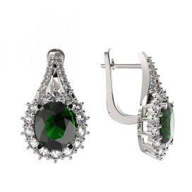 BG zlaté náušnice 977 Bílé zlato - 585 Zelený kubický zirkon