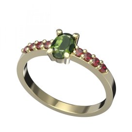 BG prsten 710 Žluté zlato - 585 Vltavín a granát