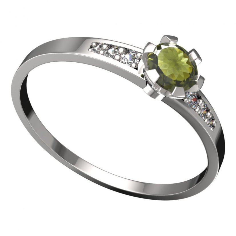BG vltavínový prsten 556J Bílé zlato - 585 Vltavín a diamant