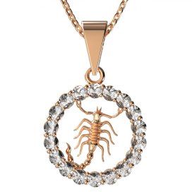 Zlatý přívěsek znamení Štír s lab-grown diamantem, růžové zlato 585 – 044