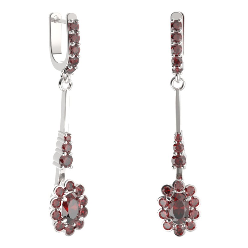 BG náušnice s centrálním oválným kamenem 517-B93 Stříbro 925 - rhodium Granát