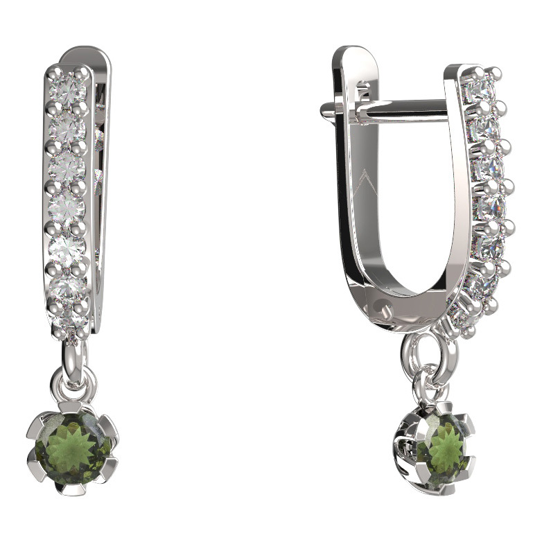 BG vltavínové náušnice 869 Bílé zlato - 585 Vltavín a diamant