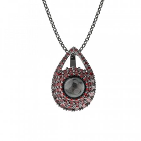 BG pendant pearl 540-90 - Metal: Silver 925 - rhodium, Stone: Garnet and pearl