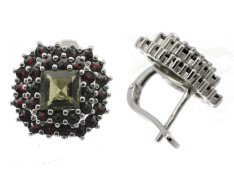 BG náušnice přírodní broušený granát   119 Stříbro 925 - rhodium Vltavín a granát