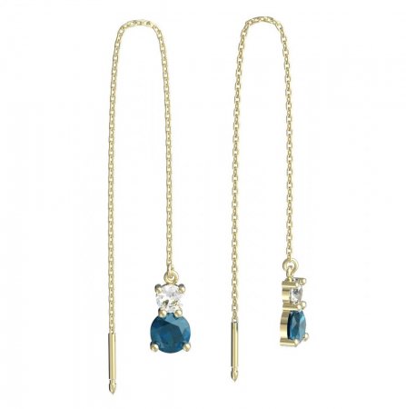 BeKid, Gold kids earrings -857 - Switching on: Chain 9 cm, Metal: Yellow gold 585, Stone: Light blue cubic zircon