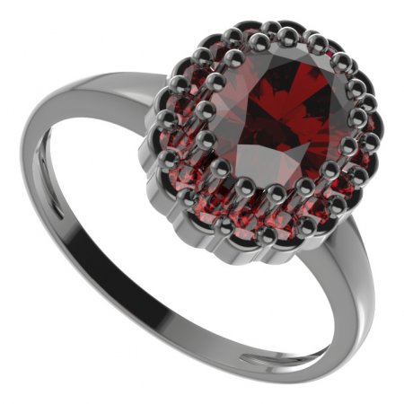 BG prsten oválný 435-I - Kov: Stříbro 925 - rhodium, Kámen: Granát