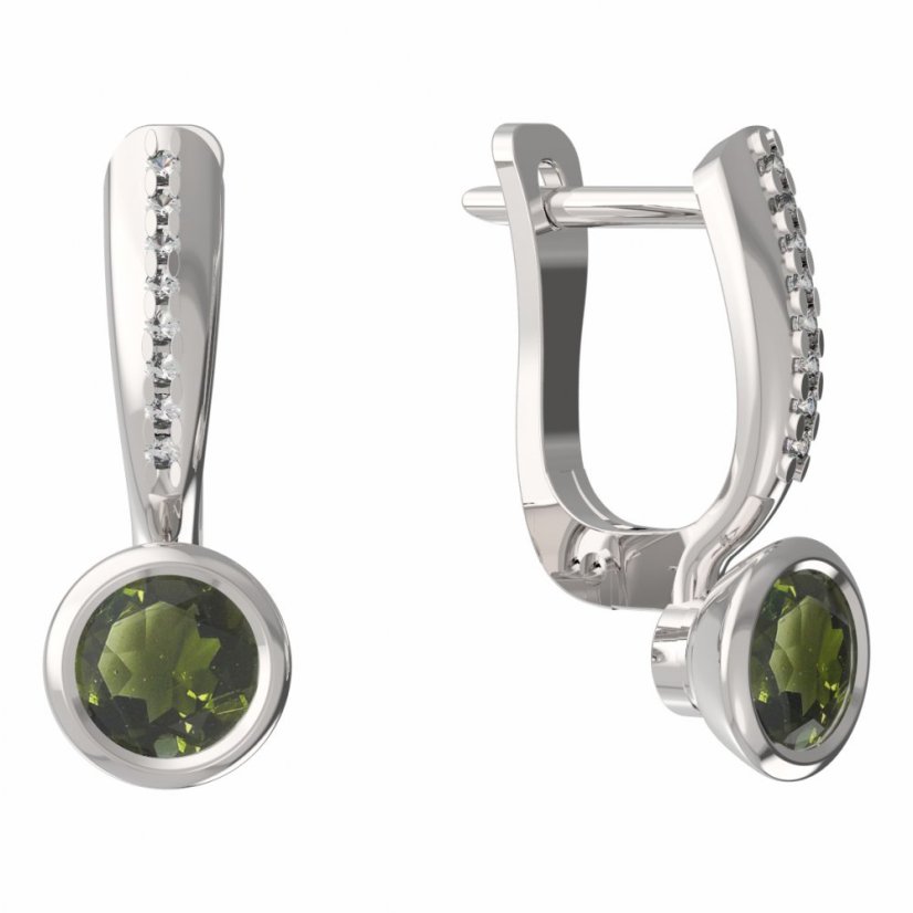 BG vltavínové náušnice 557 Bílé zlato - 585 Vltavín a diamant