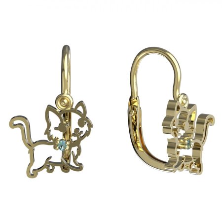 BeKid, Gold kids earrings -1184 - Switching on: Brizura 0-3 roky, Metal: Yellow gold - 585, Stone: Light blue cubic zircon