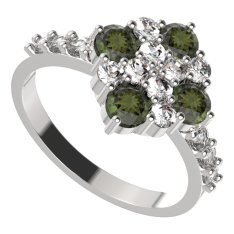 BG prstýnek 317 Bílé zlato - 585 Vltavín a  kubický zirkon