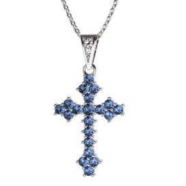 Zlatý přívěsek křížek se světle modrým zirkonem, bílé zlato 585 – 263 (ZM442631)