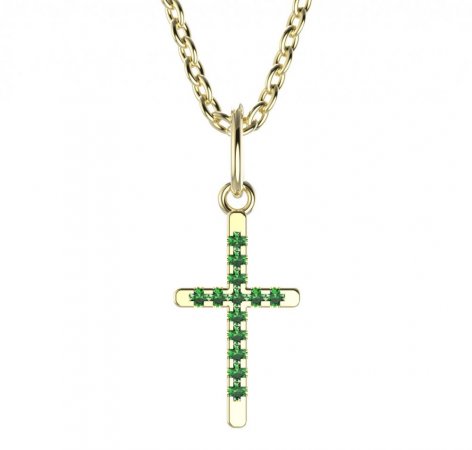 BeKid dětský přívěšek křížek 1107 - Kov: Bílé zlato 585, Kámen: Zelený kubický zirkon