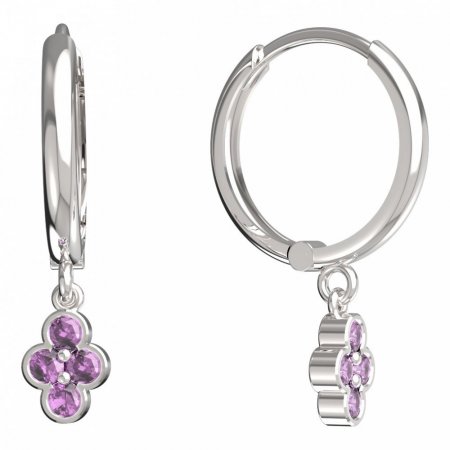 BeKid, Gold kids earrings -295 - Switching on: Circles 15 mm, Metal: White gold 585, Stone: Pink cubic zircon