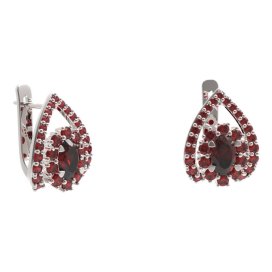 BG náušnice s centrálním oválným kamenem 498-90 Stříbro 925 - rhodium Granát