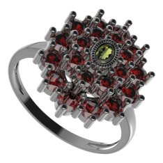 BG prsten oválný 009-I Stříbro 925 - ruthenium (30-90dní) Vltavín a granát