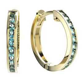 BG zlaté náušnice 655 kruhy Žluté zlato - 585 Světle modrý kubický zirkon