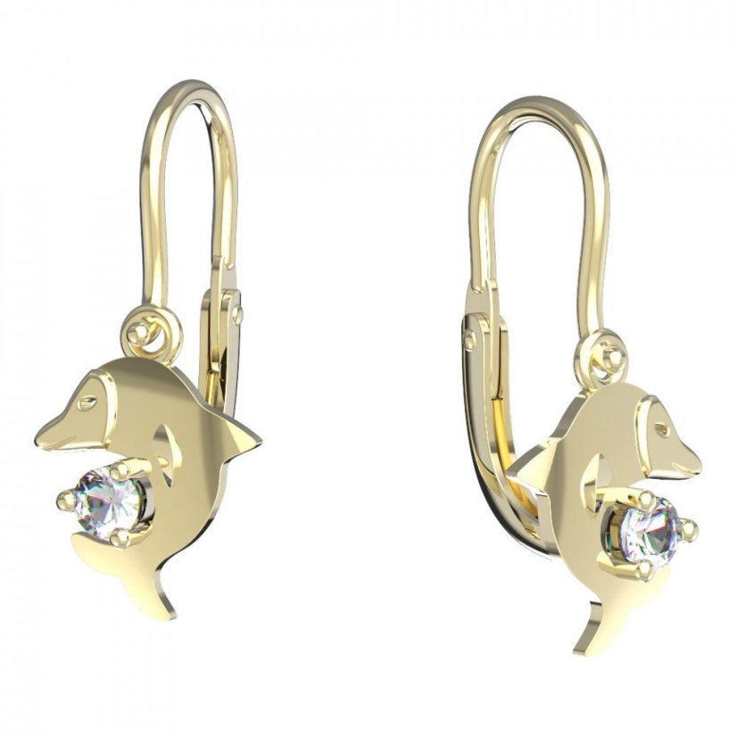 Zlaté dětské náušnice delfín s diamantem, žluté zlato 585, brizura – BeKid 1271