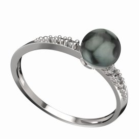 BG zlatý prstýnek s perlou 561 D Bílé zlato - 585 Kubický zirkon a tahiti perla