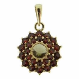 BG přívěs vsazeny kameny:český granát  188 Stříbro 925 - pozlacené Vltavín a granát