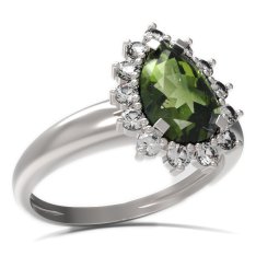 BG prsten s kapkovitým kamenem 505-I Stříbro 925 - rhodium Vltavín a  kubický zirkon