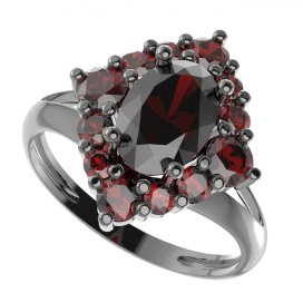 BG prsten oválný 466-V Stříbro 925 - ruthenium (30-90dní) Granát