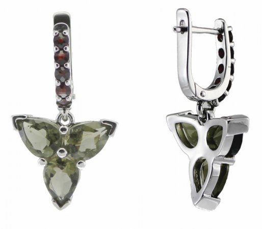 BG garnet earring 275-93 - Metal: Silver 925 - rhodium, Stone: Moldavit and garnet