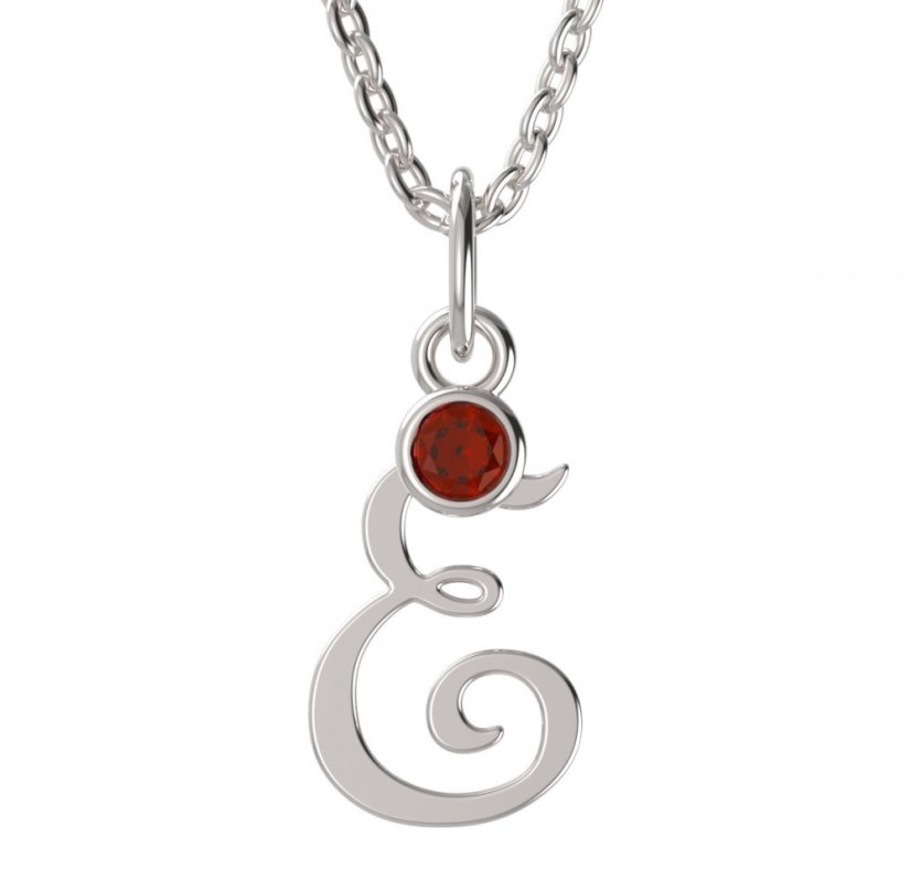 BeKid dětský zlatý přívěsek písmenko E - 1314 Bílé zlato - 585 Červený kubický zirkon