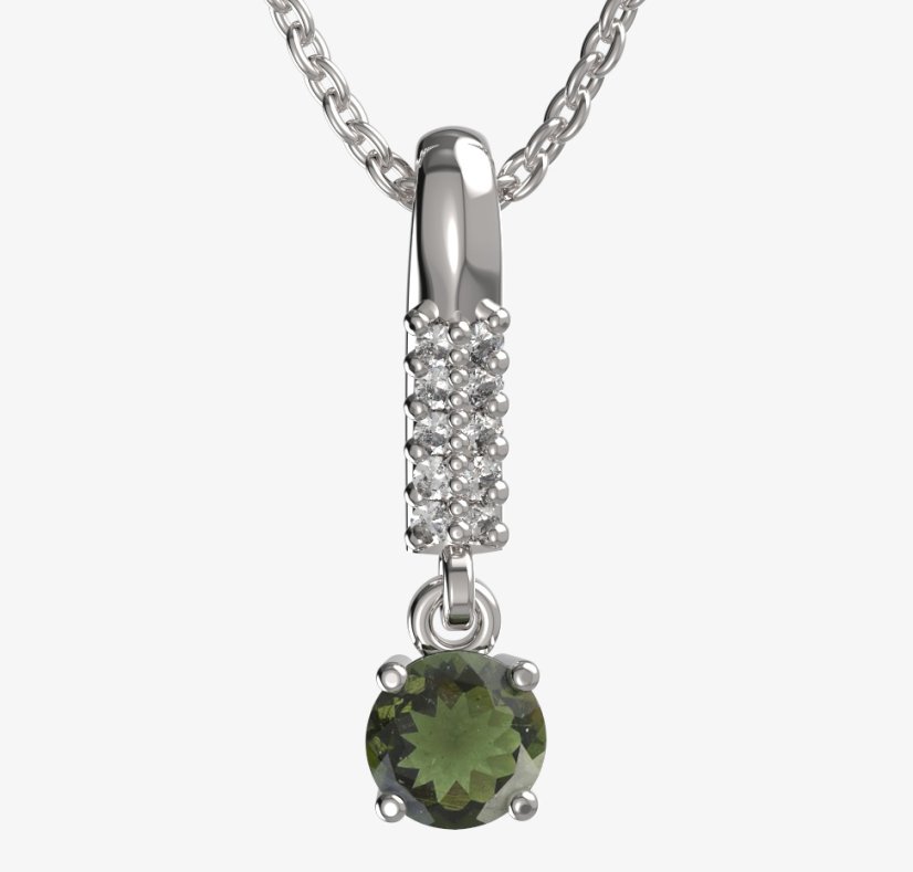 BG zlatý přívěšek 726 Bílé zlato - 585 Vltavín a diamant