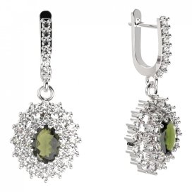 BG oválné náušnice 001-84 Stříbro 925 - rhodium Vltavín a  kubický zirkon