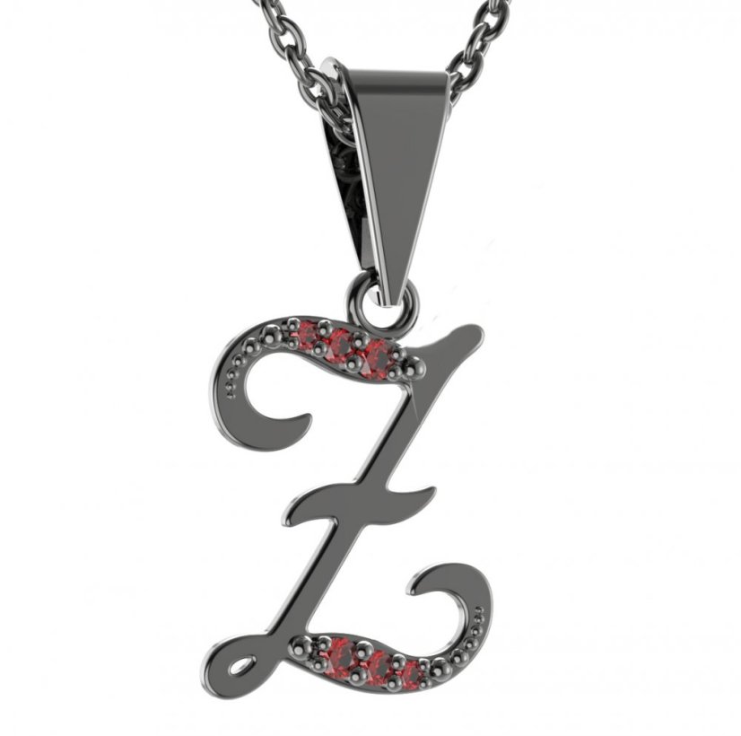 Stříbrný přívěsek s českým granátem, ruthenium – 1234