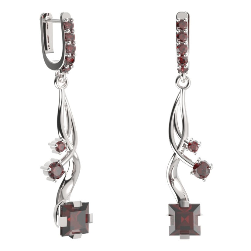 BG náušnice s centrálním čtvercovým kamenem 496-P93 Stříbro 925 - rhodium Granát