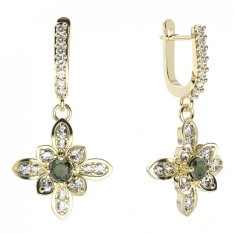 BG květ náušnice 404-84 Stříbro 925 - pozlacené Vltavín a  kubický zirkon