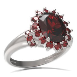 BG prsten oválný kámen 516-K Stříbro 925 - rhodium Granát