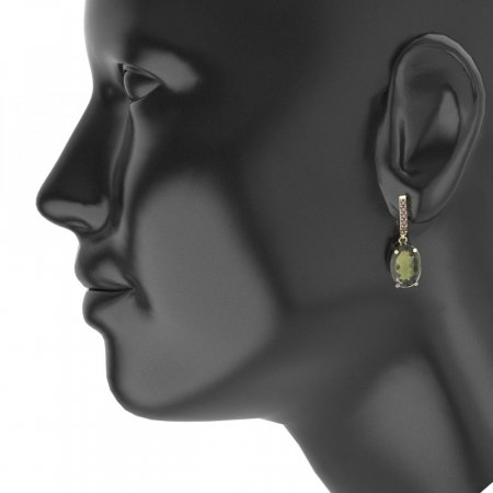 BG earring oval 684-96 - Metal: Silver - gold plated 925, Stone: Moldavit and garnet