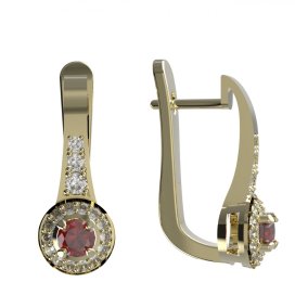 BG náušnice vltavín kruhového tvaru 651 Žluté zlato - 585 Granát a diamant