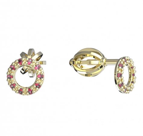 BeKid, Gold kids earrings -836 - Switching on: Screw, Metal: Yellow gold 585, Stone: Red cubic zircon