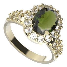BG prstýnek 728 Žluté zlato - 585 Vltavín a  kubický zirkon