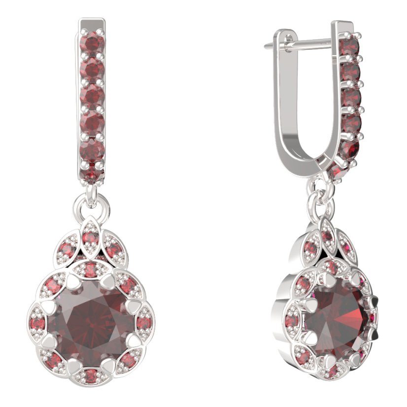BG náušnice kulaté  991-94 Stříbro 925 - rhodium Granát