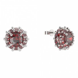 BG náušnice kulaté - 751 Stříbro 925 - rhodium Granát