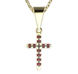 Zlatý přívěsek křížek s červeným zirkonem, žluté zlato 585 – 1106