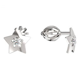 BG zlaté náušnice hvězdička 824 Bílé zlato - 585 Diamant