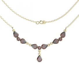 BG náhrdelník vsazeny kameny : vltavín a granát  254 Stříbro 925 - pozlacené Granát