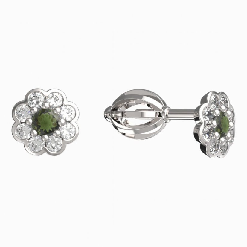 BG vltavínové náušnice 552 Bílé zlato - 585 Vltavín a diamant