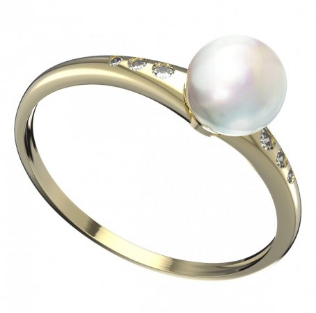 BG zlatý prstýnek s perlou 561 K - Kov: Bílé zlato 585, Kámen: Kubický zirkon a perla