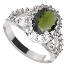 BG prstýnek 728 Bílé zlato - 585 Vltavín a  kubický zirkon