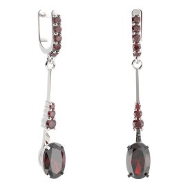 BG náušnice s centrálním oválným kamenem 492-B93 Stříbro 925 - rhodium Granát