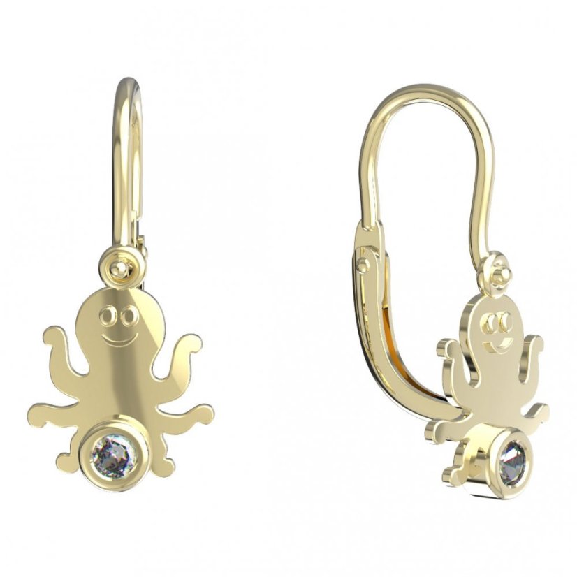 Zlaté dětské náušnice chobotnička s diamantem, žluté zlato 585, brizura – BeKid 1274