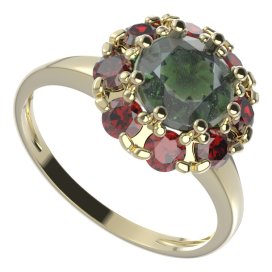BG prsten kulatý 472-I Žluté zlato - 585 Vltavín a granát