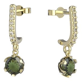 BG vltavínové náušnice 872 Žluté zlato - 585 Vltavín a diamant