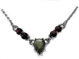 BG náhrdelník vsazený přírodní granát  025 Bílé zlato - 585 Vltavín a granát